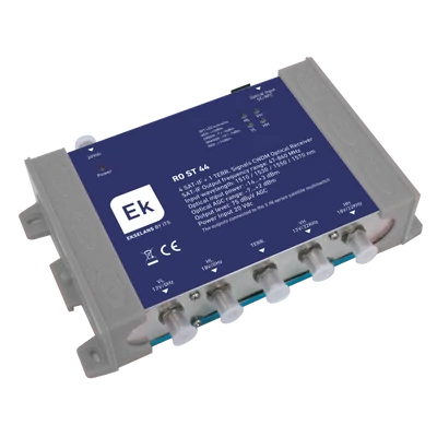 Ekselans RO ST 44 optikai vevő SC/APC bemenet,  4 db SAT KF és 1 db RF (47-862 MHz) kimenet