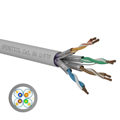 Openetics Cat. 6A U/FTP LSZH hajlékony adatkábel, 500 m dob, szürke