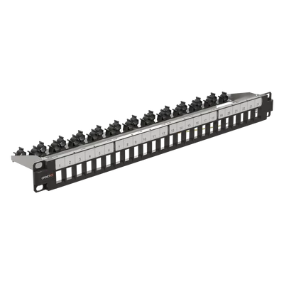 Openetics 1U 24 portos üres UTP/STP patch panel, címketartóval, vékony kivitel