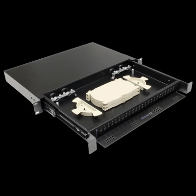 Openetics 19” kihúzható optikai elosztó tálca, 1U, 24× ST simplex