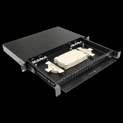 Openetics 19” kihúzható optikai elosztó tálca, 1U, 24× SC simplex