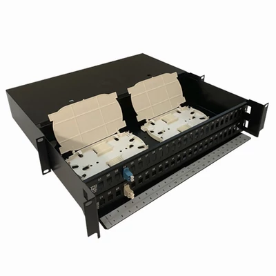 Openetics 19” kihúzható optikai elosztó tálca, 2U, 48× ST simplex (2 panel)